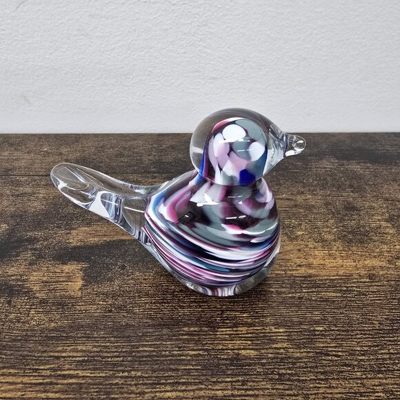 Other - Glass Art Bird Paperweight Purple Blue Gray White Swirl Pattern EUC